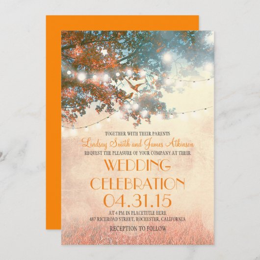 Invitation arbre rustique & inséparables phares à cordes mari (Devant / Derrière)