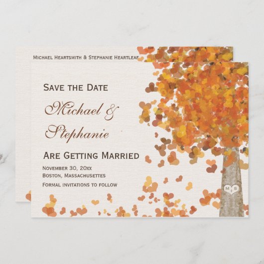 Invitation Arbre sculpté automne Enregistrer la date Mariage  (Devant / Derrière)