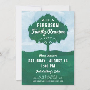 Invitation Arbre Silhouette Vert Bleu Reunion familiale