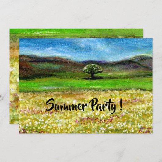 INVITATION ARBRE SOLITAIRE DANS LE CHAMP FLEURI JAUNE FÊTE D' (Devant / Derrière)