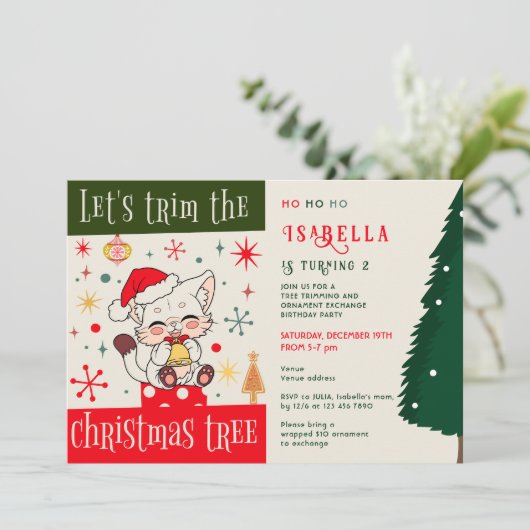 Invitation Arbre Trimming Orament Exchange Enfant Anniversair (Debout devant)