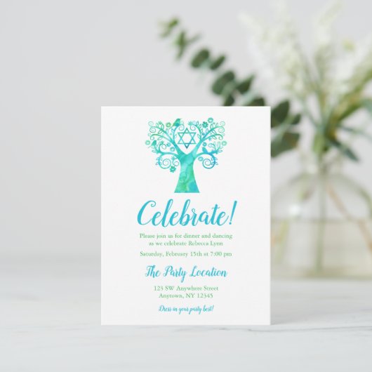 Invitation Arbre vert turquoise d'aquarelle de réception de (Debout devant)