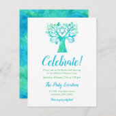Invitation Arbre vert turquoise d'aquarelle de réception de (Devant / Derrière)