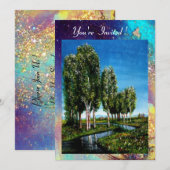 Invitation ARBRES À FEUILLES DANS LA TOSCANE, bleu vert or sc (Devant / Derrière)
