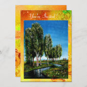 Invitation ARBRES À FEUILLES TOSCANE, étincelles vert brun ja (Devant / Derrière)