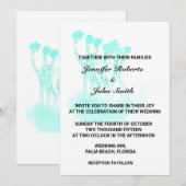 Invitation Arbres Abstraits Aquarelle Turquoise Bleu Art Mari (Devant / Derrière)