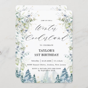 Invitation Arbres alpins chic Hiver Onederland 1er anniversai