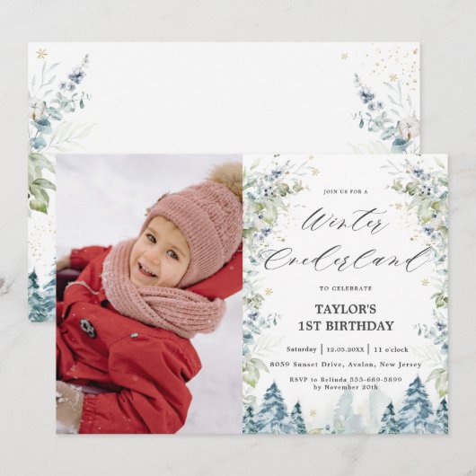 Invitation Arbres alpins Hiver Onederland 1er anniversaire Ph (Devant / Derrière)