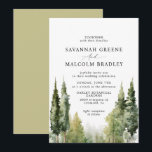 Invitation Arbres aquarelles | Rustic Forest Mariage extérieu<br><div class="desc">Des invitations élégantes mais simples conçues pour un mariage extérieur ou forestier. Mise en page de texte formelle encadrée d'aquarelles illustrant des arbres,  pour un aspect rustique. Le verso de la carte est un vert clair de coordination.</div>