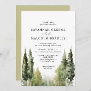 Invitation Arbres aquarelles   Rustic Forest Mariage extérieu