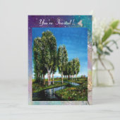 Invitation ARBRES BIRCH EN TOSCANE, étincelles bleu-vert (Debout devant)