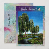 Invitation ARBRES BIRCH EN TOSCANE, étincelles bleu-vert (Devant / Derrière)