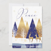Invitation Arbres Bleus Or Moderne Deer Paix Salutation de va (Devant)