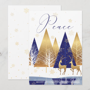 Invitation Arbres Bleus Or Moderne Deer Paix Salutation de va