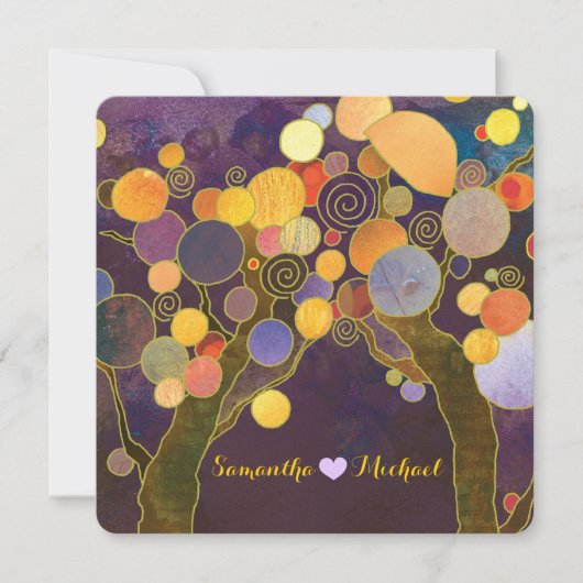 Invitation Arbres d'amour rustiques Mariage pourpre (Devant)