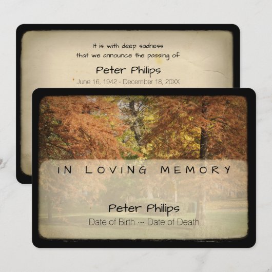 Invitation Arbres d'automne Service funéraire Vintage (Devant / Derrière)