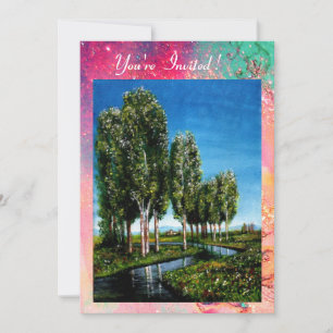 Invitation ARBRES DE Bouleau en Toscane, vert rose or scintil