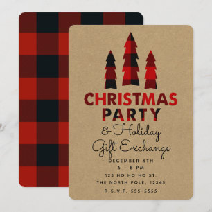 Invitation Arbres de fête de Noël à carreaux Kraft pour échan