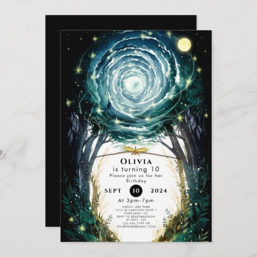 Invitation Arbres de Forêt Magique Anniversaire (Devant / Derrière)