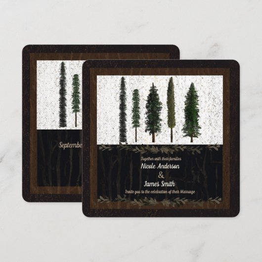 Invitation Arbres de la forêt verte mariage rustique boisé (Devant / Derrière)