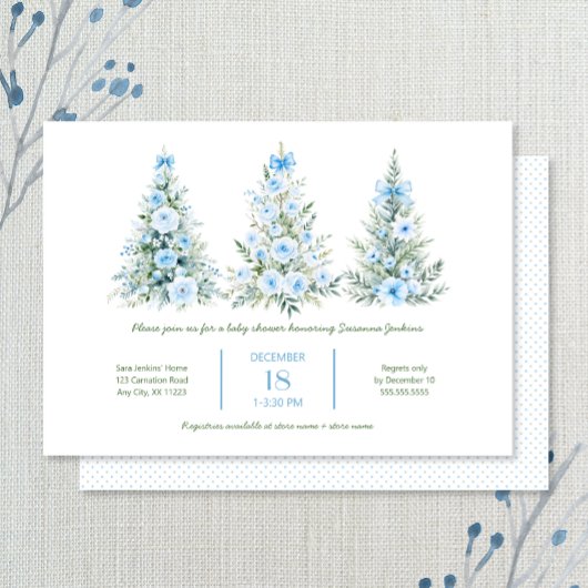 Invitation Arbres de Noël Bleus 2 Baby shower garçon