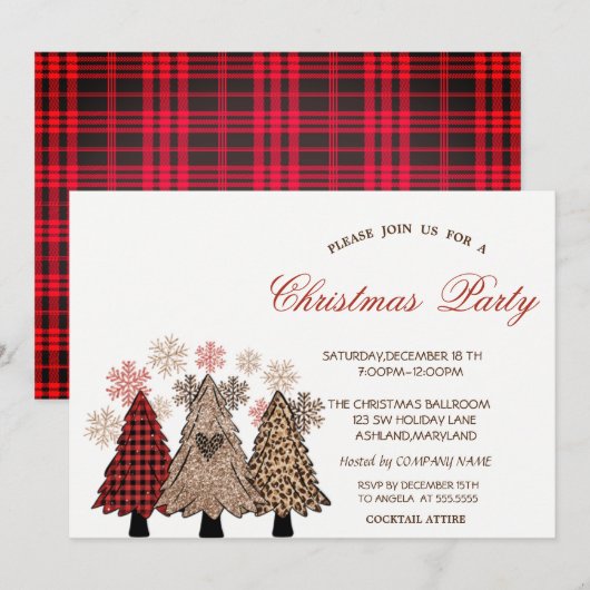 Invitation Arbres de Noël Buffalo Plaid Corporate Party (Devant / Derrière)