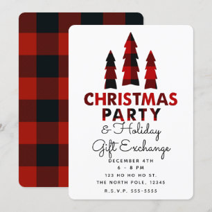 Invitation Arbres de Noël Carreaux de tartan Fête d'échange d