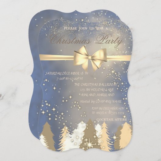 Invitation Arbres de Noël, Compagnie de Bow Or Fête de Noël (Devant / Derrière)