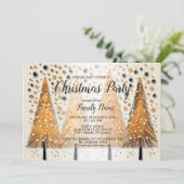 Invitation Arbres de Noël dorés Flammes de neige brillantes F (Debout devant)