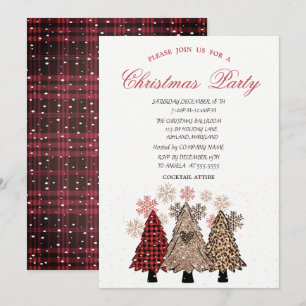 Invitation Arbres de Noël enneigés à carreaux rouges