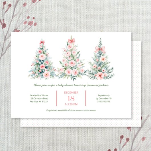 Invitation Arbres de Noël rose pâle 2 Baby showers