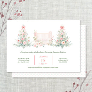 Invitation Arbres de Noël Rose Pâle avec Lit de Bébé Baby Sho