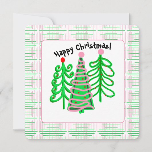 Invitation Arbres de Noël rose vert (Devant)