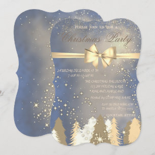 Invitation Arbres de Noël, Ruban doré Soirée de Noël de l'en
