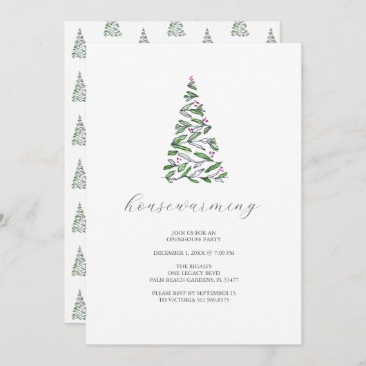 Invitation Arbres de Noël rustiques Fête de crémaillère (Devant / Derrière)