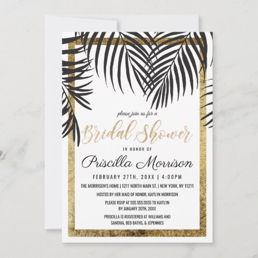 Invitation Arbres de palmier noir Fronds Fête des mariées bor (Devant)