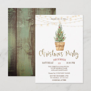 Invitation Arbres de pin à l'aquarelle, bois clair de Noël