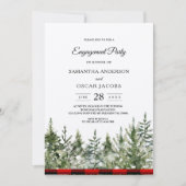 Invitation Arbres de pin aquarelle Kraft & carreaux de bison (Devant)