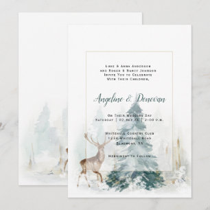 Invitation Arbres de pin d'hiver avec mariage de cerf