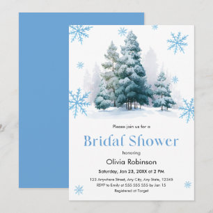 Invitation Arbres de pin d'hiver douche de mariée flocons de