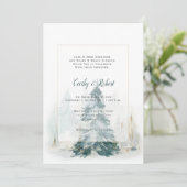Invitation Arbres de pin d'hiver Paysage enneigé Mariage rust (Debout devant)