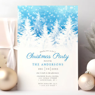 Invitation Arbres de pin élégants d'hiver dans la neige Fête