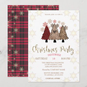 Invitation Arbres de pin Flocons de neige Buffalo Plaid Noël