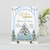 Invitation Arbres de pin hivernaux Nœud coquet bleu Baby Spri (Debout devant)