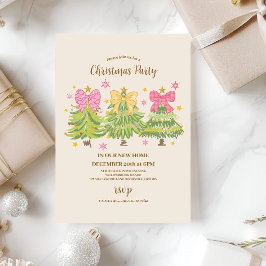 Invitation Arbres de ruban lumineux Fête de famille