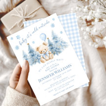 Arbres d'hiver bleu or Teddy ours bébé garçon douc