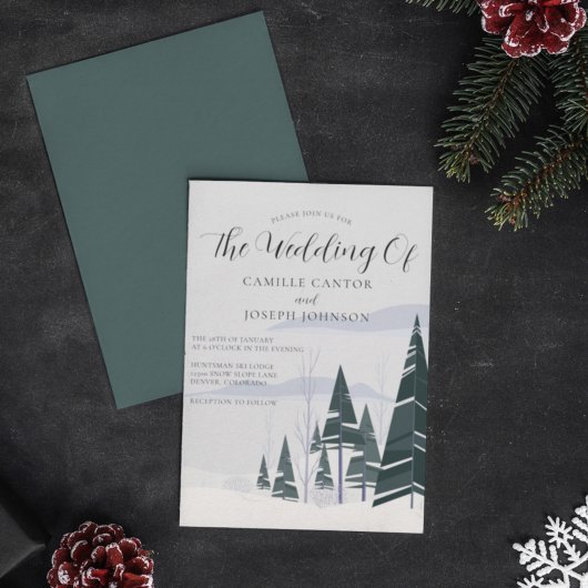Invitation Arbres d'hiver Moderne Forêt de neige Mariage de v