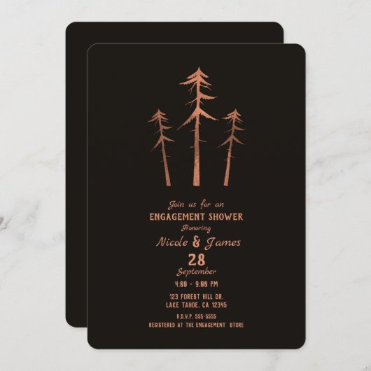 Invitation Arbres Hauts en Bronze de Cuivre Engagement Rustiq (Devant / Derrière)