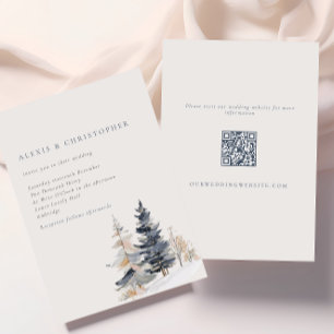 Invitation Arbres hiver neige minimaliste QR Code Mariage