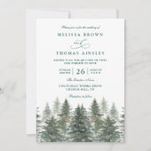 Invitation Arbres Pin Forêt Rustique Élégant Code QR Mariage (Devant)